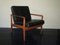 Danish Teak and Black Leather Lounge Chair, 1960s, Image 1