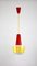 Mid-Century Red and Yellow Glass Pendant Lamp, Image 1