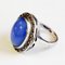 Small Scandinavian Oval Blue Stone Decorated Silver Ring, 1950s 5