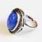 Small Scandinavian Oval Blue Stone Decorated Silver Ring, 1950s, Image 5