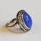 Small Scandinavian Oval Blue Stone Decorated Silver Ring, 1950s 2