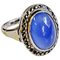 Small Scandinavian Oval Blue Stone Decorated Silver Ring, 1950s 1