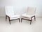 White Armchairs with Stained Oak Frame, 1950s, Set of 2 1