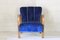 Art Deco Blue Velvet Lounge Chair, 1940s 5