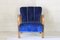 Art Deco Blue Velvet Lounge Chair, 1940s, Image 5