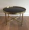 French Neoclassical Style Round Brass Coffee Table with Black Lacqued Top, 1940s 4
