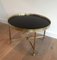 French Neoclassical Style Round Brass Coffee Table with Black Lacqued Top, 1940s 2