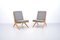Mid-Century Ash Scissor Chairs with Back Part in Sisal Attributed to Pierre Jeanneret, Set of 2 1
