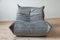 Set of Elephant Grey Velvet Togo Lounge Chair and Pouf by Michel Ducaroy for Ligne Roset 6