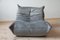 Elephant Grey Velvet Togo Lounge Chair and Pouf by Michel Ducaroy for Ligne Roset, Set of 2 6