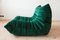 Bottle Green Velvet Togo Lounge Chair and Pouf by Michel Ducaroy for Ligne Roset, Set of 2 11