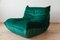 Vintage Bottle Green Velvet Togo Lounge Chair and Pouf Set by Michel Ducaroy for Ligne Roset, 1970s 14