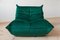 Bottle Green Velvet Togo Lounge Chair and Pouf by Michel Ducaroy for Ligne Roset, Set of 2 7