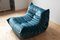 Vintage Teal Velvet Togo Lounge Chair and Pouf Set by Michel Ducaroy for Ligne Roset, 1970s, Set of 2 3