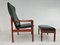 Poltrona e sgabello in teak, Danimarca, anni '60, Immagine 2