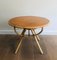 French Small Round Rattan Coffee Table with Wooden Top, 1970s 2