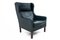 Black Leather Wingback Armchair, 1950s 7