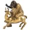 Antique Character Riding a Dain with a Paw Resting on Books in Gilt Bronze & Patina, Image 1
