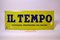 Vintage Italian Yellow and Blue Enamel Acid Tempo Newspaper Sign, 1950s 2