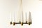 Mid-Century Brass Ceiling Lamp with Opal Glass Shades, 1960s 1