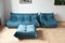 Vintage French Sea Blue Velvet Togo Living Room Set by Michel Ducaroy for Ligne Roset, Set of 3 2