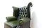 Vintage Queen Anne Style Green Leather Wingback Armchair by Chesterfield 3