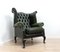 Vintage Queen Anne Style Green Leather Wingback Armchair by Chesterfield 4