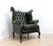 Vintage Queen Anne Style Green Leather Wingback Armchair by Chesterfield, Image 4