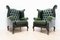 Vintage Queen Anne Style Green Leather Wingback Armchair by Chesterfield 12
