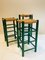 Vintage Dutch Green Wooden & Rattan Seating Barstools, 1950s, Set of 3 3