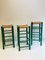 Vintage Dutch Green Wooden & Rattan Seating Barstools, 1950s, Set of 3 1