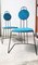 Black Iron Rod Geometric Structure & Blue Cotton Fabric Seats, 1960s, Set of 2 7