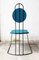 Black Iron Rod Geometric Structure & Blue Cotton Fabric Seats, 1960s, Set of 2 4