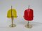 Lámparas de mesa de latón amarillo y rojo y vidrio acrílico, años 50. Juego de 2, Imagen 4