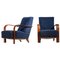 Art Deco Dark Blue Armchairs in the Style of Jules Leleu, 1940s, Set of 2 1