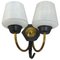 Mid-Century French Wall Sconce with 2-Light Original Glass and Brass, 1940s, Image 1