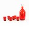 Mid-Century Alcohol Bottle & Shot Set in Red Glass, Czechoslovakia, 1960s, Set of 7 1