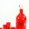 Mid-Century Alcohol Bottle & Shot Set in Red Glass, Czechoslovakia, 1960s, Set of 7 7