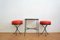 Hungarian Ceramic Side Table & Red Stools, 1969, Set of 3 3