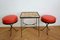Hungarian Ceramic Side Table & Red Stools, 1969, Set of 3 1