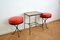 Hungarian Ceramic Side Table & Red Stools, 1969, Set of 3 15