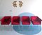 Italian Cherry Red Faux Suede & Chrome Dining or Side Chairs, 1980s, Set of 4 1