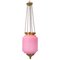 Antique Pendant in Pink Opaline Glass with Brass Edge and Suspension, 1860s 1