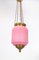 Antique Pendant in Pink Opaline Glass with Brass Edge and Suspension, 1860s 2