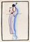 Donna alla moda / Incisione su legno colorata a mano a tempera su carta - Art Déco - anni '20, Immagine 1