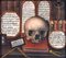 Cráneo con escrituras sagradas y tabletas de la ley - Tempera sobre cartón, siglo XVIII, Imagen 2