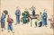 Scrittori con camerieri - Coppia di supporti misti su carta di Chinese Master, inizio 1900, Immagine 1