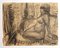 Dibujo Nude - Carboncillo original de S. Goldberg - Mid-Century Mid-Century, siglo XX, Imagen 1