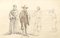 Commoners and Friars - Original Pencil Drawing on Paper y T. Duclère - Mid 1800 Mid 19th Century 1