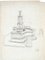 Paul Garin, la fontaine, années 1950, dessin original au fusain sur papier 1
